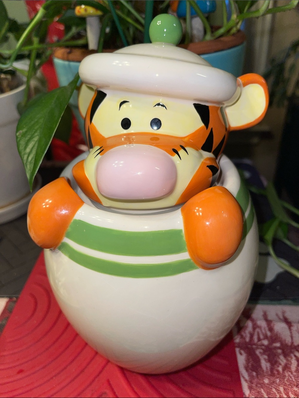 Vintage Disney Tigger Ceramic Cookie Jar - Orange and Green